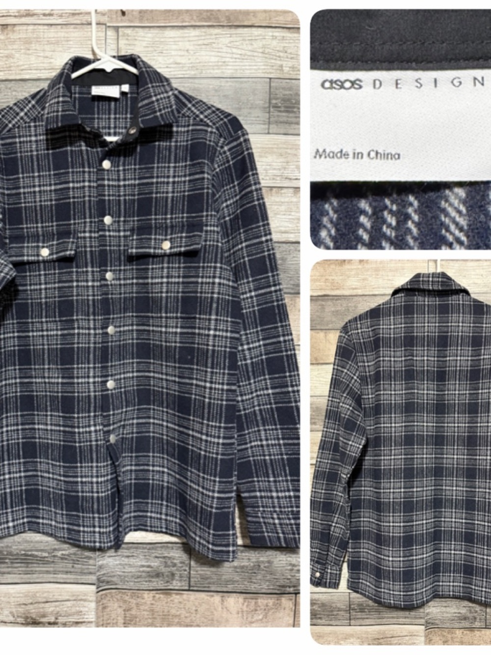 ASOS Design Wool Blend Shirt Jacket Shacket Men’s XS Blue Gray Plaid